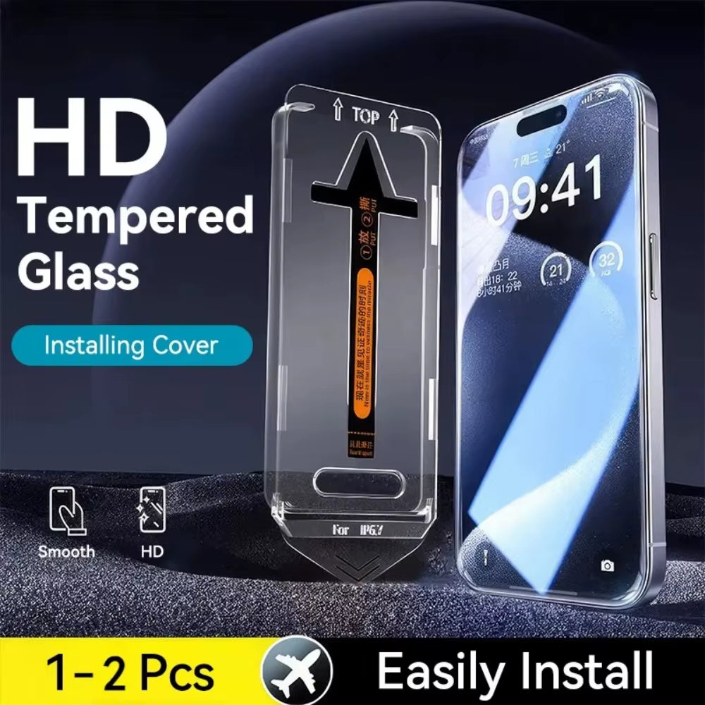 1/2Pcs HD Glass for  16 15 14 13 12 11 Pro Max Screen Protector 16 plus HD with Installing Cover HD Dust-Proof Glass