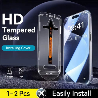 1/2Pcs HD Glass for  16 15 14 13 12 11 Pro Max Screen Protector 16 plus HD with Installing Cover HD Dust-Proof Glass
